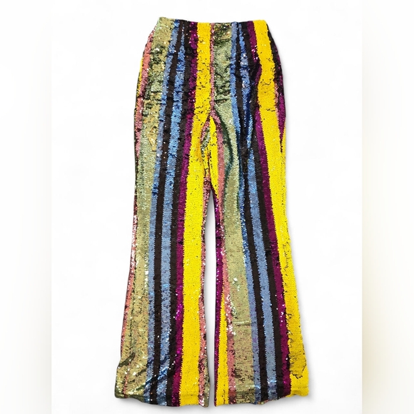Forever 21 Sequin Striped Flare Pants Multicolor Medium Costume Festival Disco - Picture 1 of 7